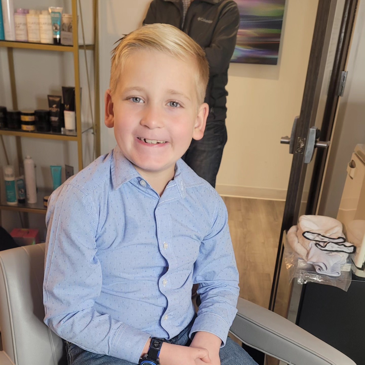 Kids cut, smiling