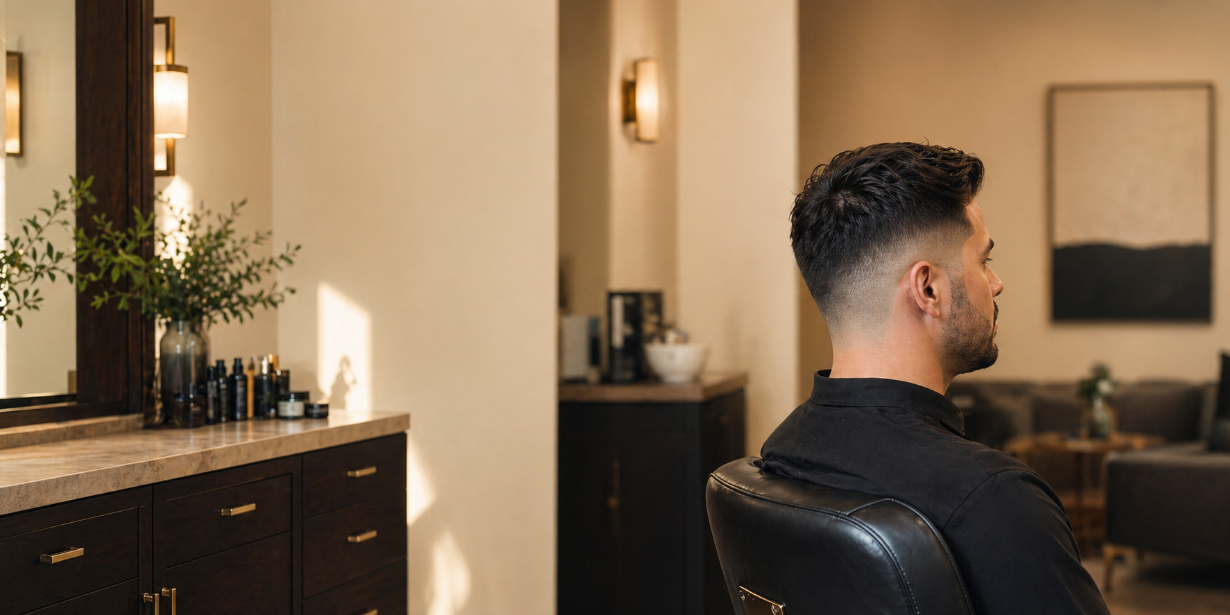 Finished men's fade haircut in a private salon suite